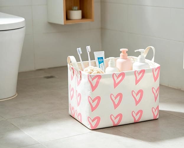 CLOCOR Rectangular Pink Heart Basket Empty, Storage Bin, Waterproof Book Box, Gift Basket(Pink Heart) thumbnail 6