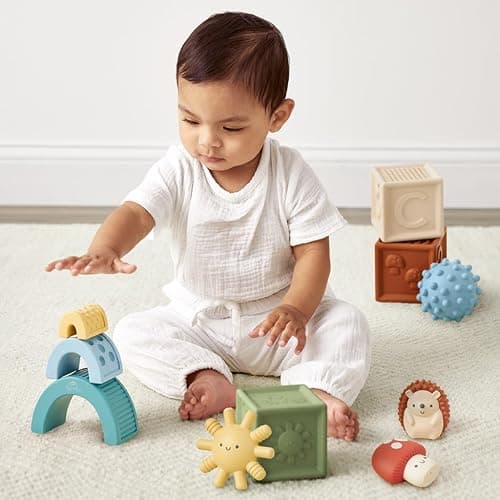 Itzy Ritzy Sensory Blocks Set - Baby Building Blocks 10-Piece Set - Features Soft & Textured Characters - Sensory Toy for Babies & Toddlers Aged 0 Months and Up thumbnail 2