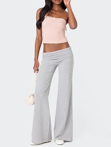 Pivanzore Fold Over Yoga Pants for Women Low Rise Wide Leg Leggings Sweatpants Y2k Cozy Stretchy Foldover Lounge Pants thumbnail 6