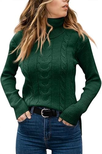 Langwyqu Womens' Turtleneck Long Sleeve Cable Knit Sweaters thumbnail 2