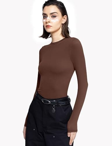 PUMIEY Women's Long Sleeve T Shirts Crew Neck Slim Fit Tops Sexy Basic Tee Smoke Cloud Pro Collection thumbnail 3