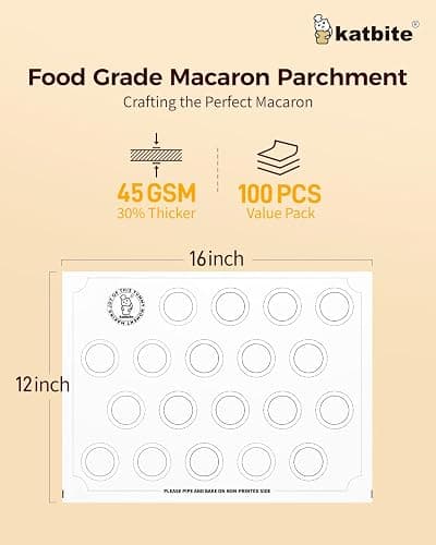 Katbite 100 Macaron Parchment Sheets Template Baking, Cookie Parchment, Printed Circle Baking Stencil for Macaron Cookie, 12x16 In, Non-Stick & Heavy Duty, Pre-cut Paper for Chicken Pizza French Fry thumbnail 2