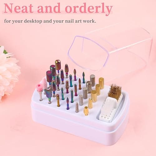YINGJEE 2 in 1 Nail Drill Bits Holder & Cleaner, 30 Holes, Dustproof Storage Box, Includes 3 Cleaning Brushes, White, Acrylic Plastic, Cosmetic Nail Set, Kit thumbnail 5