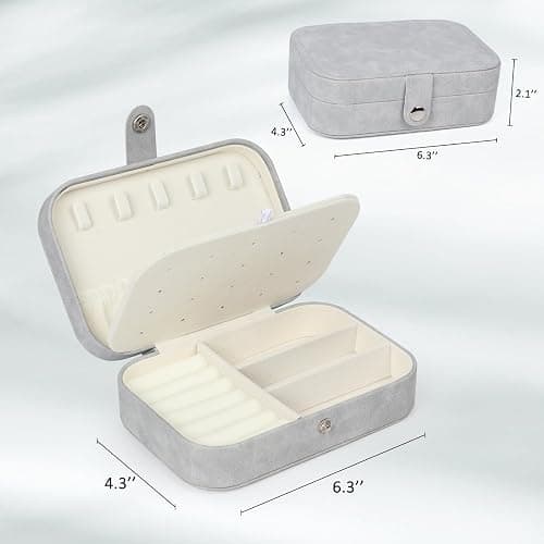 Travel Jewelry Box, PU Leather Small Jewelry Organizer for Women Girls, Portable Mini Travel Case Display Storage Holder Boxes for Stud Earrings, Rings, Necklaces, Bracelets (Grey) thumbnail 3