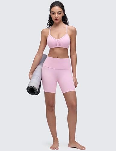 CRZ YOGA Butterluxe Ruched Sports Bras for Women - V Neck Spaghetti Thin Strap Y Back Wireless Padded Yoga Crop Top thumbnail 4