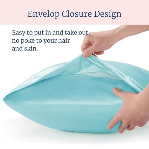 BEDELITE Satin Pillowcase for Hair and Skin, Super Soft and Cooling Similar to Silk Pillow Cases 2 Pack with Envelope Closure, Gift for Women Men(20"x26" Standard Size, Blue) thumbnail 6
