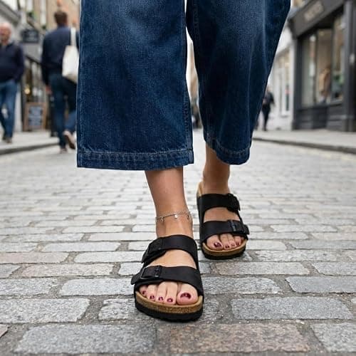 CUSHIONAIRE Lane Cork Footbed Womens Sandals Comfortable Double Buckle Slip On Sandals for Women with Arch Support and Classic Two Strap Design thumbnail 2