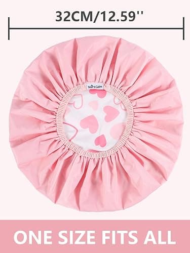 Years Calm Shower Caps For Women Reusable Waterproof，Pattern And Solid Color Dual-Layer Design For Dual-Layer Usable，Protects Hair In Shower, Spa, Cooking, Clean & Travel (Pink, One Size) thumbnail 3