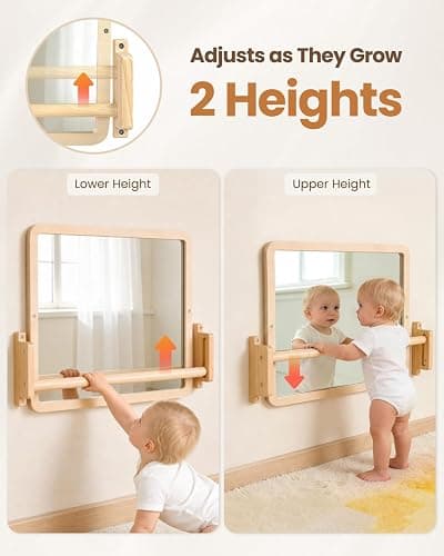 Brezlio Montessori Mirror with Bar – Adjustable Baby Pull Up Bar, Anti-Rotation Design & Acrylic Safety Baby Mirror for Wall – Tummy Time, Pull to Stand Toys for Infant Toddler Nursery thumbnail 5