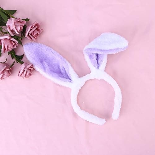 VALICLUD White Purple Plush Rabbit Headband Easter Bunny Ears Headband Rabbit Costume Fluffy Hair Band Party Cosplay Animal Ear Headpiece Carnival Masquerade Headdress thumbnail 5