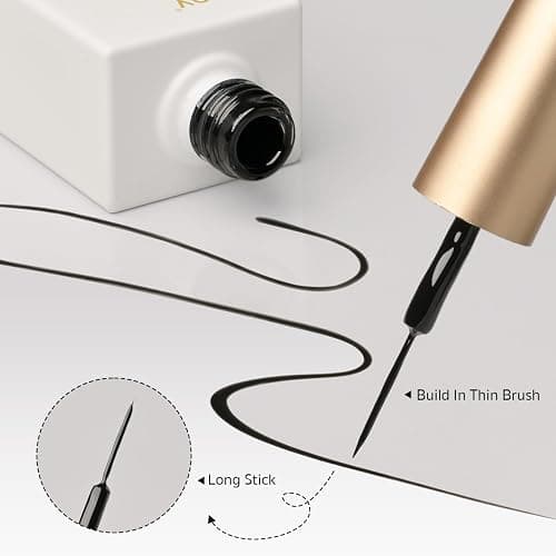 GAOY Black Swirl Gel Nail Polish Art Liner, 12ml UV Gel with Thin Brush | Classic Black Color Nail Paint Design with Thin Brush, French Tip Tool, UV/LED Cure Required, DIY French Manicure at Home thumbnail 5