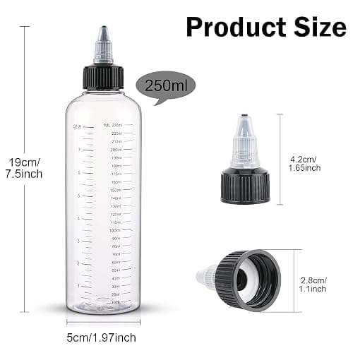 Cosywell Applicator Bottle for Hair Dye 8.5oz 2 Pack With Graduated Scale, Twist-On Top Tip Cap, Empty Plastic Color Oil Squeeze Bottles thumbnail 2