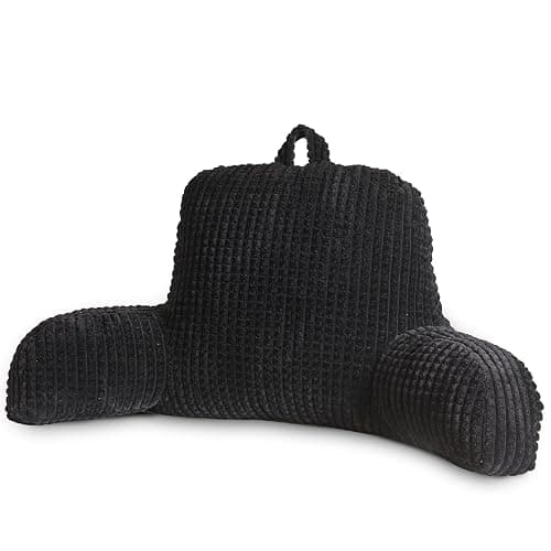 A Nice Night Reading Pillow Bed Wedge Large Adult Children Backrest with Arms Back Support for Sitting Up in Bed/Couch for Lounging Bedrest,Waffle Stereoscopic Design,Black - Image 1