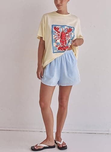 Oversized Graphic Shirt for Teens Girl Y2K Ocean Floral Short Sleeve Baggy Tee Shirts Vintage Aesthetic Coastal Tops thumbnail 7
