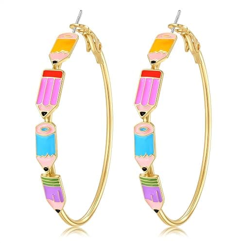 BVGA Teacher Earrings for Women Book Pencil Hoop Earrings Teacher Jewelry Appreciation Gifts Back to School Outfits Accessories - Image 1