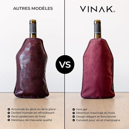 VINAK - Manchon refroidisseur XPERT | Rafraîchisseur pour bouteilles de vin | Gel de qualité non-frost | Fabriqué avec 5 couches isolantes | Bande élastique anti-chute inférieure (Noir) thumbnail 7