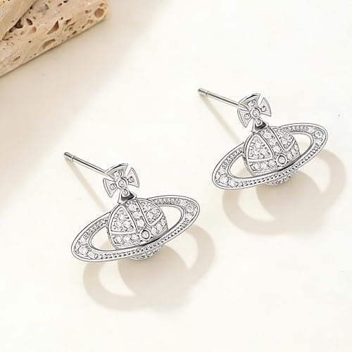 DEYOUM Saturn Planet Earrings Necklace Set for Women Trendy Aesthetic Rhinestone Cubic Zircon Space Saturn Planet Pendant Earrings Necklace Party Holiday Wedding Jewelry Gift Set thumbnail 4