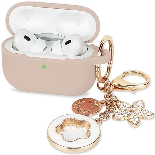 Case for Apple Airpods Pro 3 (2025) - VOTILE Airpods Pro 3 Cases Cover Women Silicone iPods Pro 3 Earbuds Wireless Accessorie Charging Cases Girl Bling Keychain for Airpod iPods Pro 3 - Milk Tea - Image 1