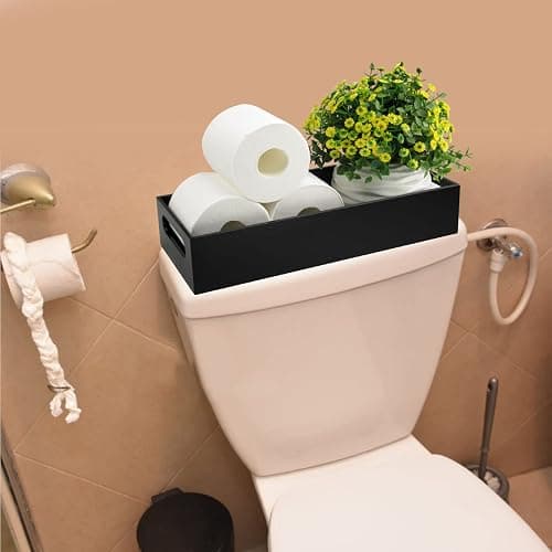 Tasybox Toilet Paper Holder with Storage, Acrylic Toilet Tank Tray, Black Bathroom Trays with Handles Vanity Tray for Home Decor thumbnail 2