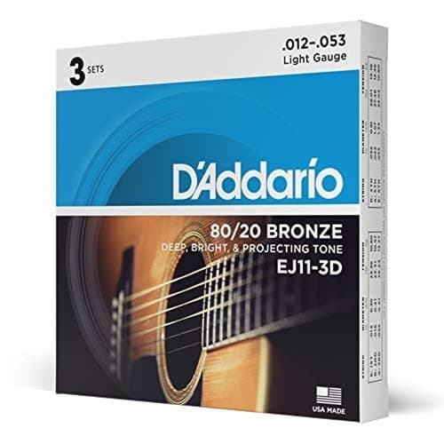 D'Addario Acoustic Guitar Strings, 80/20 Bronze, EJ11-3D, Light Gauge 12-53, 6-String Set, Pack of 3 - Image 1