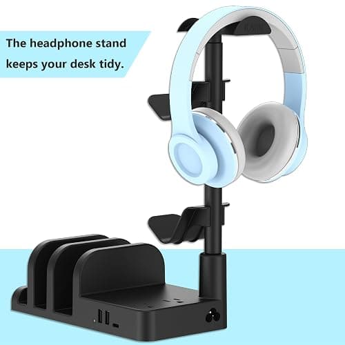 KAFRI Headphone and Controller Stand with USB A&C Charger, Desk Gaming Accessories Headset Holder with USB Charging Port and 2 AC Outlets, Switch/Phone Storage Organizer, Gamer Gift for Men Boyfriend thumbnail 2