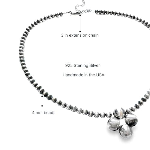 925 Navajo Pearl Style Necklace for Women - Sterling Silver 4 mm Hand Beaded Necklace Southwestern Western Jewelry Handmade in the USA thumbnail 6