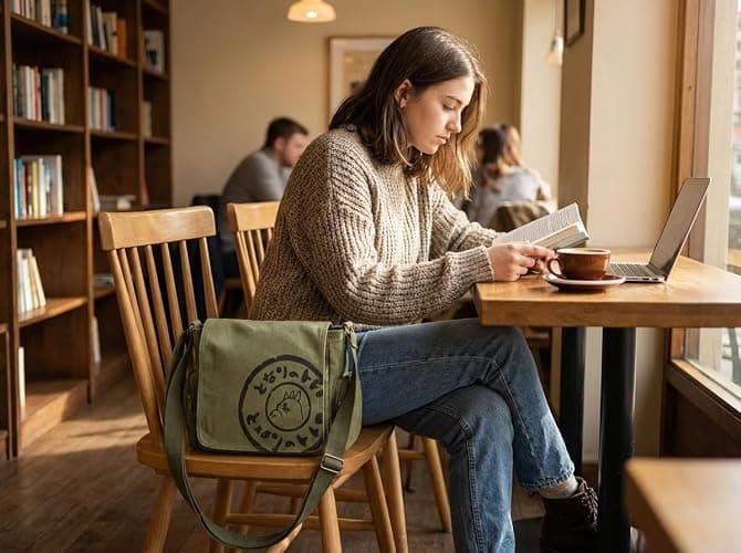 Zxtvmn Japanese New 2026 My Neighbor Canvas Messenger Bags Cartoon Students Book Crossbody Bags with Mutiple Pockets, Compatible with my neighbor totoro bag (Khaki) thumbnail 3