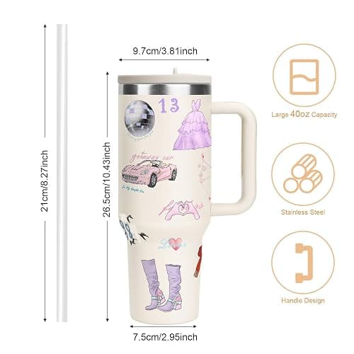 WALLFID 40oz Tumbler with Handle and Straw,Stainless Steel Insulated Water Cup,Reusable Leakproof Large Capacity Tumbler for Juice Coffee,Great Gift for Teens and Singer Lovers (Lid B) thumbnail 2