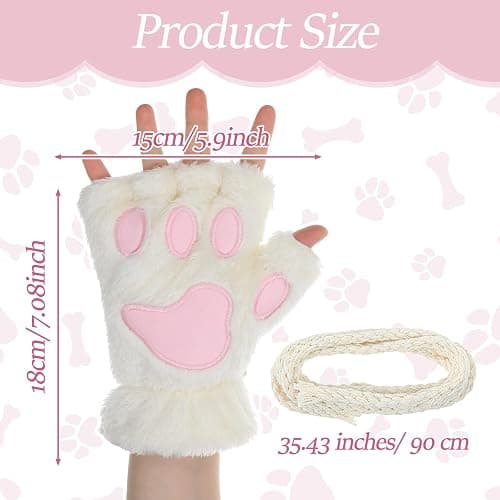 Sorcristy Cat Paws Gloves, Fingerless Winter Plush Gloves, White Fursuit Paws, Kawaii Clothes, Furry Paw, Cutecore Clothes, Costume for Girls Women 1 Pair thumbnail 2