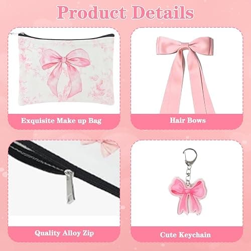 10 PCS Pink Bow Stuff Gift with Bow Cup, Preppy Makeup Bag, Notebook | Hairband, Sock, Bow Keychain,Pen,Sticker for Birthdays Present, Coquette Preppy Bow Accessories Set for Girl Women thumbnail 4