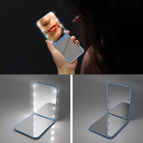 Kintion Pocket Mirror, 1X/3X Magnification LED Compact Mirror (Blue) | Travel Mirror with Light for Purse, 2-Sided, Portable, Folding, Handheld, Small Lighted Mirror for Gift thumbnail 4