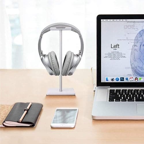 Deear Headphone Stand Gaming Headset Holder Universal Aluminum Metal Headphone Holder Hanger with Aluminum Supporting Bar Flexible Headrest ABS Solid Base for All Headphone,White thumbnail 2
