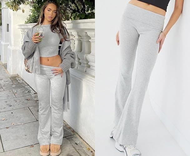 YETOWA Women's 2 Piece Lounge Outfits Slim Short Sleeve Tops Low Rise Flare Leggings Sets Yoga Sweatsuit thumbnail 7
