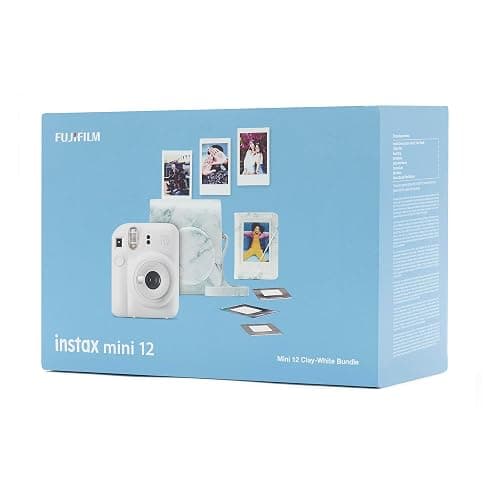 instax mini 12 instant camera bundle,pack contains; Camera, Ready-to-take camera case, mini photo albu in white marble finish, 1 x 10 shot mini white border instant film, photo stickers thumbnail 2