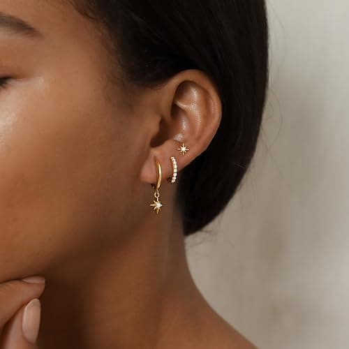Gold Earrings for Women, 14k Gold Plated Dangle Huggie Earrings for Women Trendy Dainty Gold Hoop Earring Stacks Hypoallergenic Pearl Chain Drop Cartilage Earring Fashion Womens Jewelry thumbnail 3