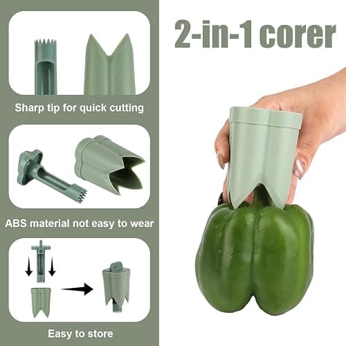 2pcs Pepper Corer, 4.45x2.2x2.2in/11.3x5.6x5.6cm ABS Material Pepper Deseeder 2 in1 Fruit Corer Cutter Kitchen Essential for Kitchen Home Family Camping(Green) thumbnail 3