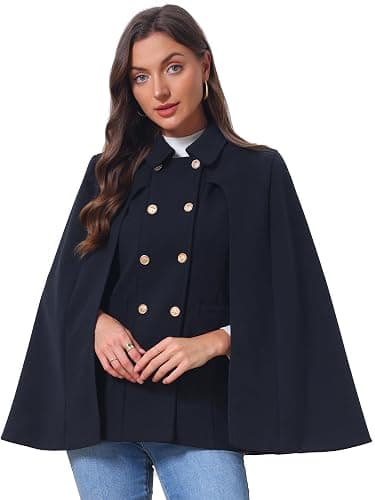 Allegra K Womens Cape Coat Winter Vintage Double Breasted Cloak Outwear | Slit Sleeve Elegant,Relaxed Cloak,Classic Peacoat,Winter Wrap with Pockets,Soft Overcoat,Business Casual Wear - Image 1
