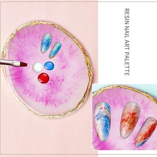 2 Pcs Resin Nail Art Palette, Nails Art Painting Mixed Color Palettes Gold Edge Nail Holder Nails Art Display Board Easter Gifts for Women Easter Basket Stuffers thumbnail 5