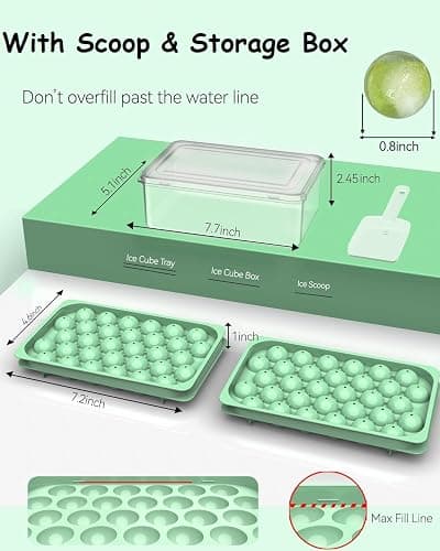 Mini Ice CubeTray with Lid & Storage Bin - 64 Pcs 0.75 Inch Small Sphere Ice Cube Mold Maker, BPA-Free Easy Release Silicone Base, Stackable Ice Trays for Freezer for Cocktails, Coffee thumbnail 7