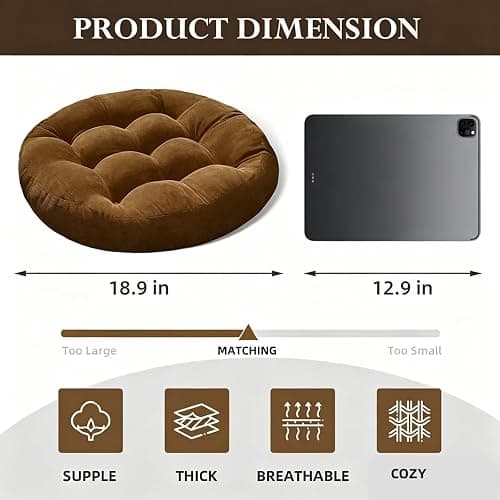 Gfobip Meditation Cushions Set of 2, Floor Pillow for Adults, 18.9 Inch | Reading nook use, Meditation seating, Tatami seating, Tufted Corduroy cover, 5 in thick, High-density pearl cotton, Brown thumbnail 2