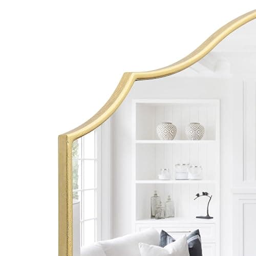 Besdomus Gold Scalloped Mirror for Dresser: 35"x26" Modern Wooden Mantel Mirror - Minimalist Decorative Wall for Vanity/Bedroom/Fireplace/Entryway - Ideal for 20-44 Age Fashion Women thumbnail 4