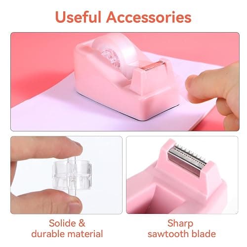 Pink Desk Accessories, Pink Office Supplies Set with Stapler, Tape Dispenser, Staple Remover, Pen Holder, Scissor, Binder/Paper Clips, Ballpoint Pen, Clear Tape and 1000pcs Staples thumbnail 5