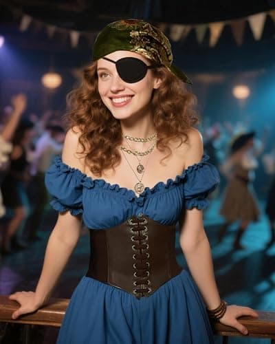 kasahara Pirate Costume Accessories Women Pirate Bandanas Head Scarf Eye Patch Medieval Corset Necklace Jewelry thumbnail 7