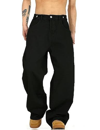 Nutriangee Men's Baggy Jeans Loose Fit Wide Leg Denim Pants | Skin Friendly, Y2K Hip Hop, Straight Leg, Skater Streetwear, Adjustable Buttons, Casual Street thumbnail 3