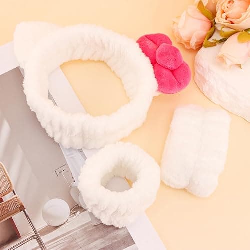 Canitor Kitty Spa Headband with Wrist Bands for Girl Cute Birthday Gifts Skincare Makeup Face Wash Headband Skin Care for 3 4 5 6 7 8 9 Year Old Gifts Accessories thumbnail 5