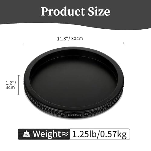 Hanobe Decorative Serving Tray Wood: Black Bead Round Tray for Coffee Table Rustic Wooden Trays Decor Farmhouse Kitchen Counter Circle Tray Vintage Centerpiece for Living Room Home Organizer thumbnail 3