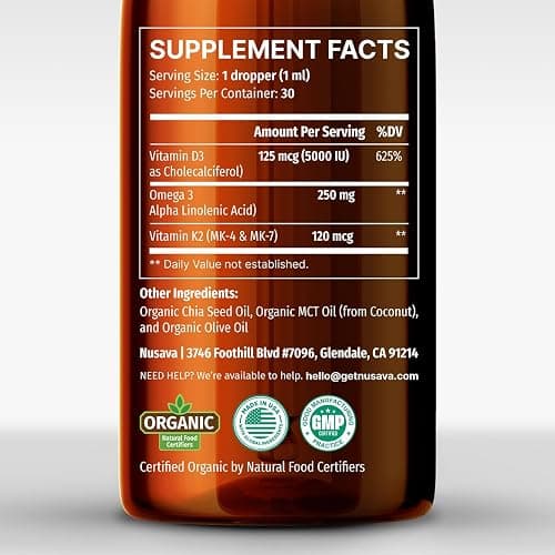 (2 Pack) Organic Vitamin D3 K2 Drops with MCT Oil Omega 3, 5000 IU, Maximum Strength Vitamin D Liquid, No Fillers, Non-GMO Liquid D3 for Faster Absorption and Immune Support (Unflavored, 2 Fl Oz) thumbnail 5