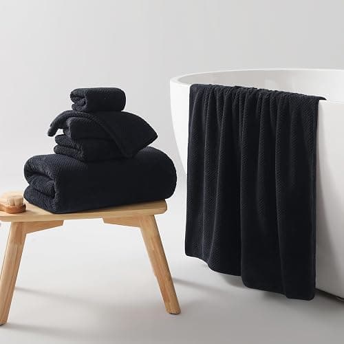 REDKISS 6-Piece Bath Towel Set - 2 Washcloths, 2 Hand Towels, 2 Bath Towels | Ultra-Fiber Coral Fleece, Super Absorbent, No Lint & No Fading | Perfect for Bathroom, Spa, Gym | Family & Adults-Black thumbnail 2