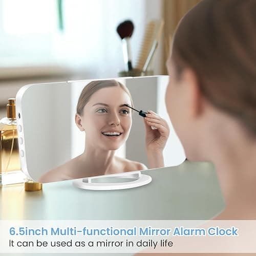 Muoigoe Digital Alarm Clock,Large Display LED And Mirror Desk Clock With Dual USB Charger Ports, 3 Levels Brightness,12/24H Alarm Clocks, Modern Electronic Clock for Bedroom Living Room Office - White - White thumbnail 3