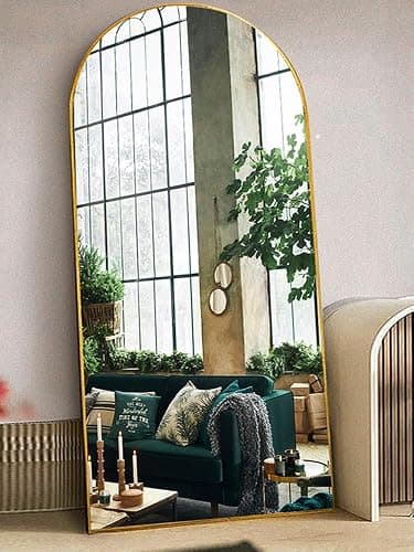 Otlsh 77" x 38" Arched Floor Mirror, Gold Aluminum Frame, Standing/Leaning or Wall Mount, Modern Home Decor - Image 1